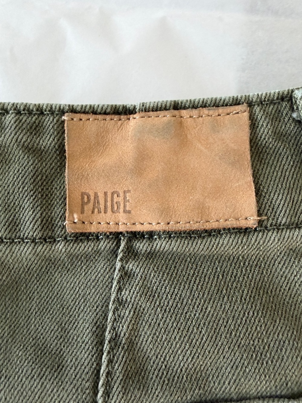 PAIGE Olive Green Frayed-Hem Denim Shorts - Picture 6 of 8